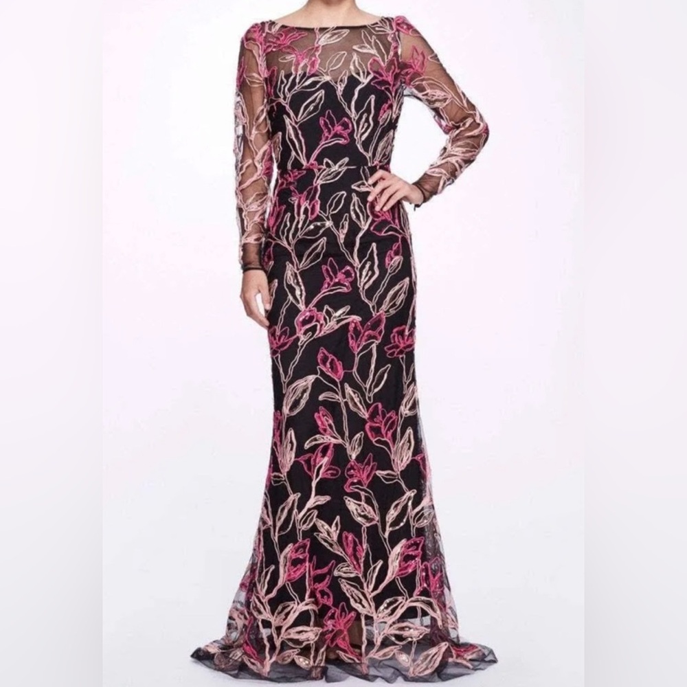 MARCHESA NOTTE***Elegant Floral Long Sleeve Maxi Dress Gown***US 6 $1295 - Picture 2 of 14